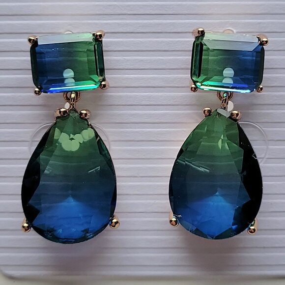 Jewelry - Green Blue Ombre Gemstone Drop Earrings | Elegant Statement Jewelry